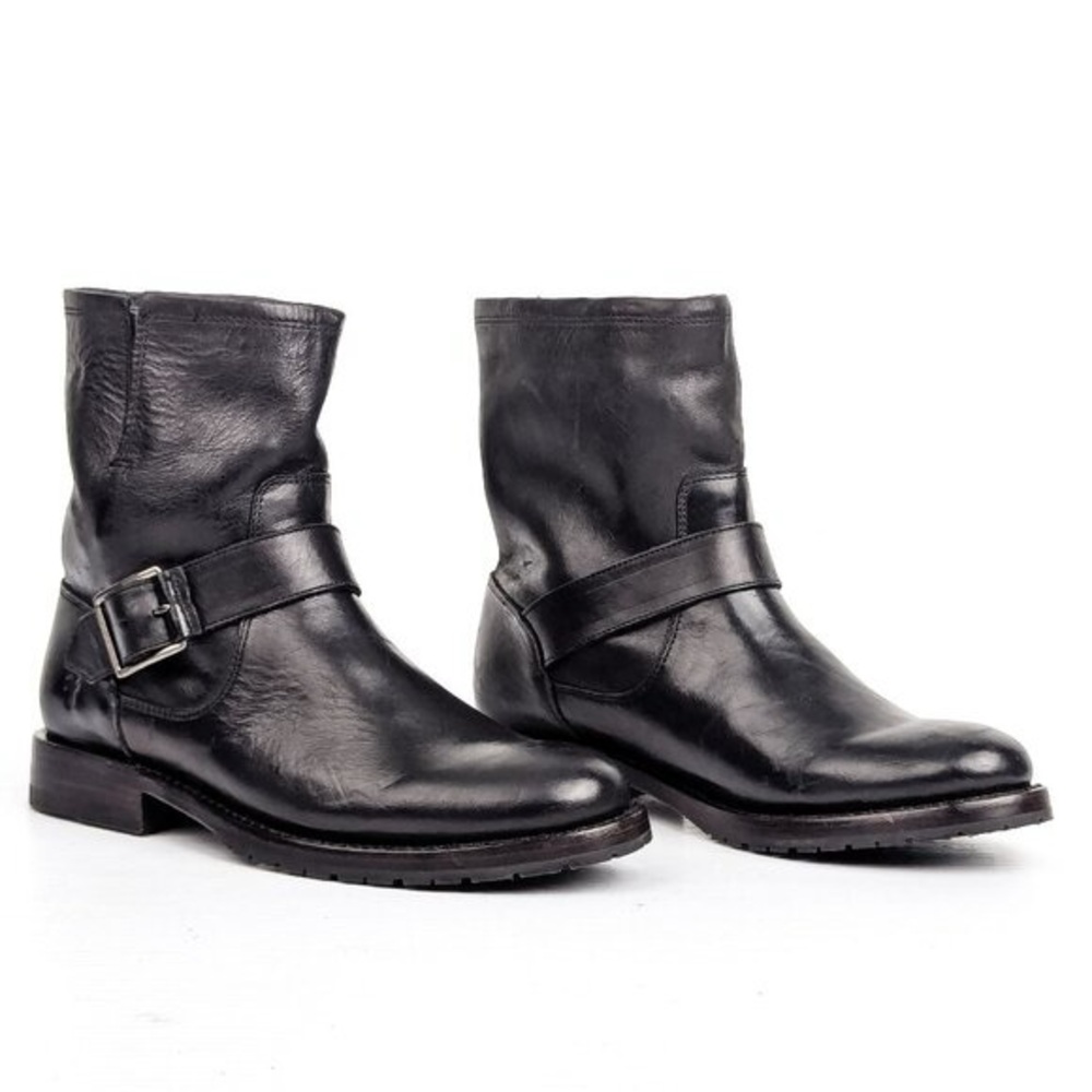 FRYE Natalie Engineer Black Leather Boots - Picture 2 of 8